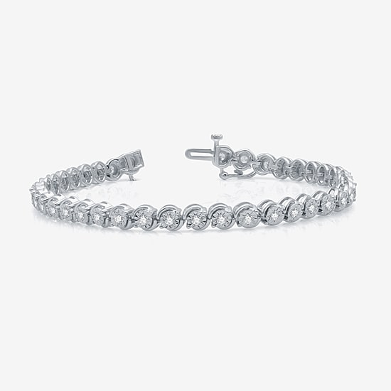 1 CT. T.W. Genuine White Diamond 7.5 Inch Tennis Bracelet in Sterling Silver or 14K Gold Over Silver