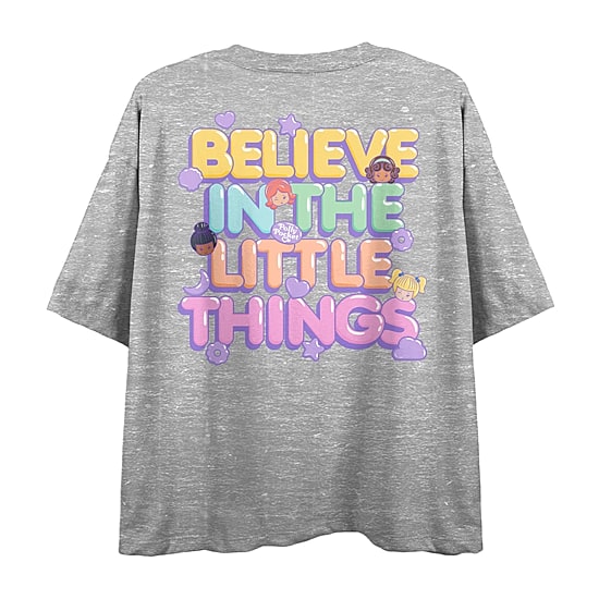 Polly Pocket Believe In The Little Things Cropped Tee Womens Juniors Crew Neck Short Sleeve Loose Fit Graphic T-Shirt