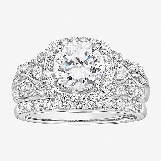 DiamonArt® Womens 2 CT. T.W. White Cubic Zirconia Sterling Silver Bridal Set