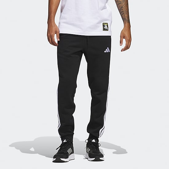 adidas 3 Stripe Mens Cuffed Mid Rise Regular Fit Fleece Active Jogger Pant