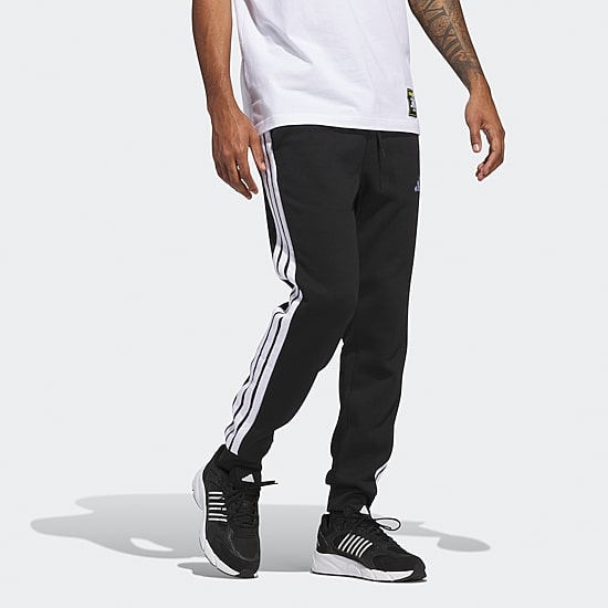 adidas 3 Stripe Mens Cuffed Mid Rise Regular Fit Fleece Active Jogger Pant