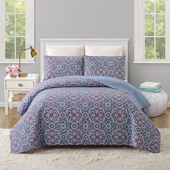 Modern Heirloom Lavender Florals Reversible Quilt Set