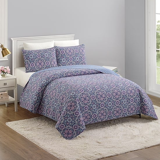 Modern Heirloom Lavender Florals Reversible Quilt Set