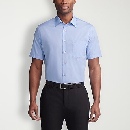 van heusen mens short sleeve dress shirts Performance Knit Solid Short Sleeve Button Up Shirt