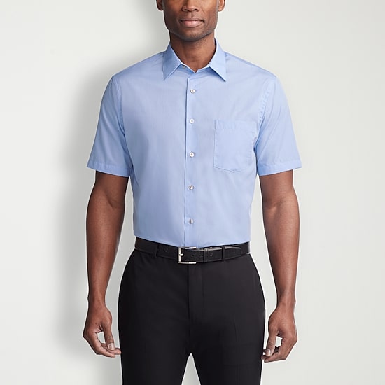 Van Heusen Poplin Mens Regular Fit Easy Care Wrinkle Free Short Sleeve Dress Shirt