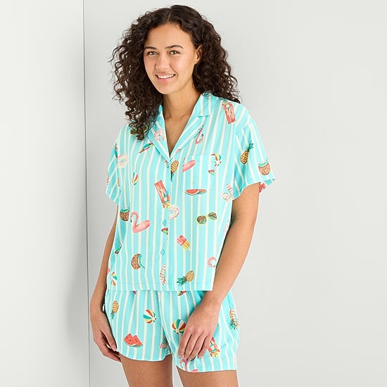 Sleep Chic Womens Poplin V-Neck Short Sleeve 2-pc. Pajama Set