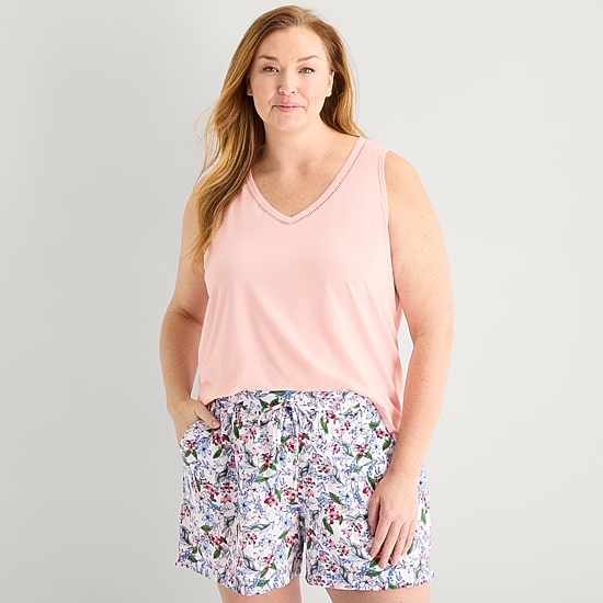 Liz Claiborne Womens V-Neck Sleeveless 2-pc. Plus Tank Top Pajama Set
