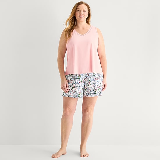 Liz Claiborne Womens V-Neck Sleeveless 2-pc. Plus Tank Top Pajama Set