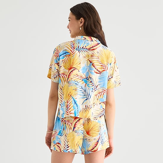 Hurley Womens Juniors Drop Shoulder Short Sleeve Loose Fit Button-Down Shirt