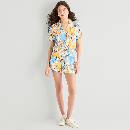 Hurley Womens Juniors Drop Shoulder Short Sleeve Loose Fit Button-Down Shirt