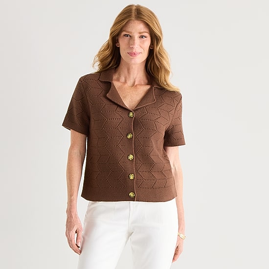 Liz Claiborne Womens Short Sleeve Polo Sweater