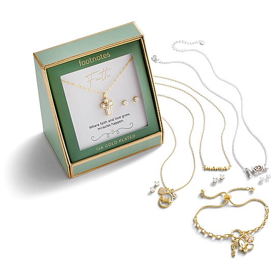 Footnotes Faith Womens Cubic Zirconia 14K Gold Over Brass Cross 2-pc. Jewelry Set