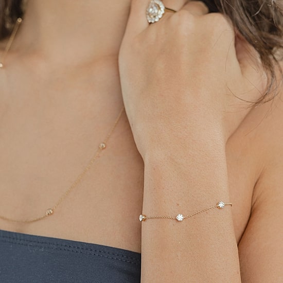 Floating Diamonds (F / Vs2) Womens 14K Gold 7.25 Inch Solid Cable Chain Bracelet