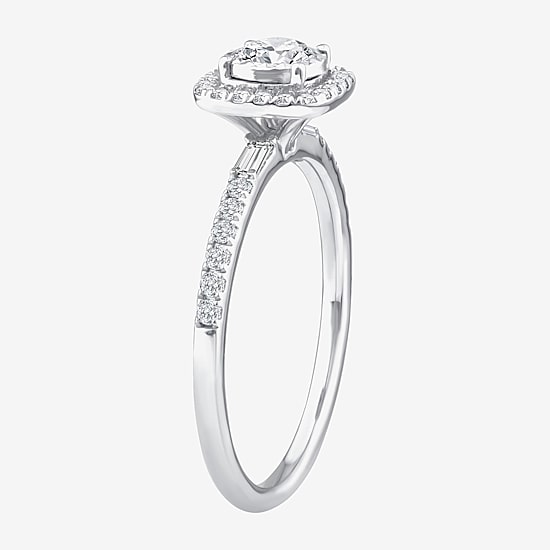 (F / Vs2) Womens 1/2 CT. T.W. Lab Grown White Diamond Sterling Silver Cushion Side Stone Halo Engagement Ring