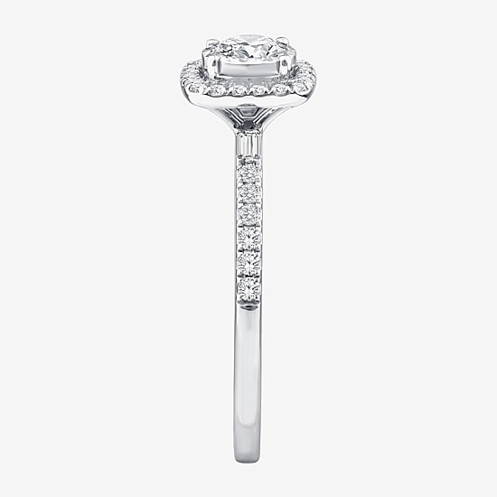 (F / Vs2) Womens 1/2 CT. T.W. Lab Grown White Diamond Sterling Silver Cushion Side Stone Halo Engagement Ring