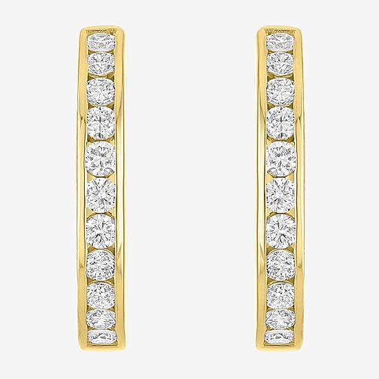 (G-H / Si2-I1) Womens 1 CT. T.W. Lab Grown White Diamond 14K Gold Over Brass 21.4mm Hoop Earrings