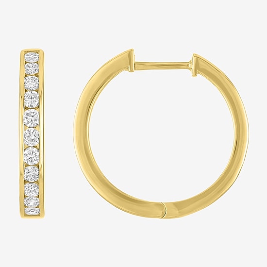 (G-H / Si2-I1) Womens 1 CT. T.W. Lab Grown White Diamond 14K Gold Over Brass 21.4mm Hoop Earrings