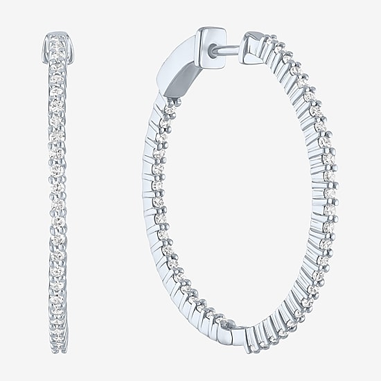 (G-H / Si2-I1) Womens 1 CT. T.W. Lab Grown White Diamond 31mm Hoop Earrings
