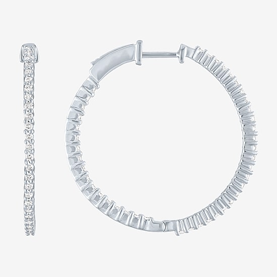 (G-H / Si2-I1) Womens 1 CT. T.W. Lab Grown White Diamond 31mm Hoop Earrings