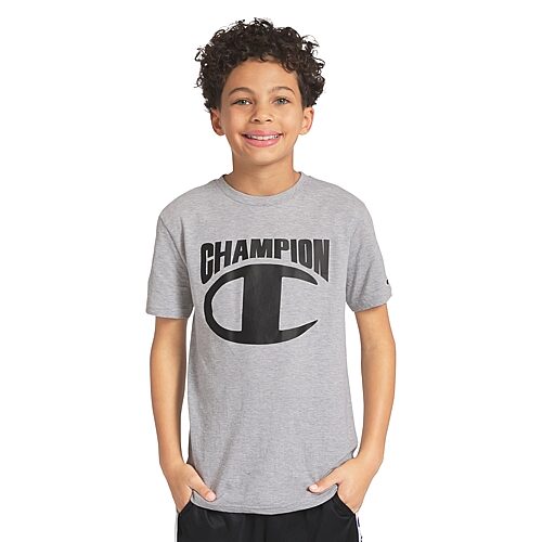 Champion Big Kid Boys Crew Neck Short Sleeve Regular Fit Graphic T-shirt In Gray
