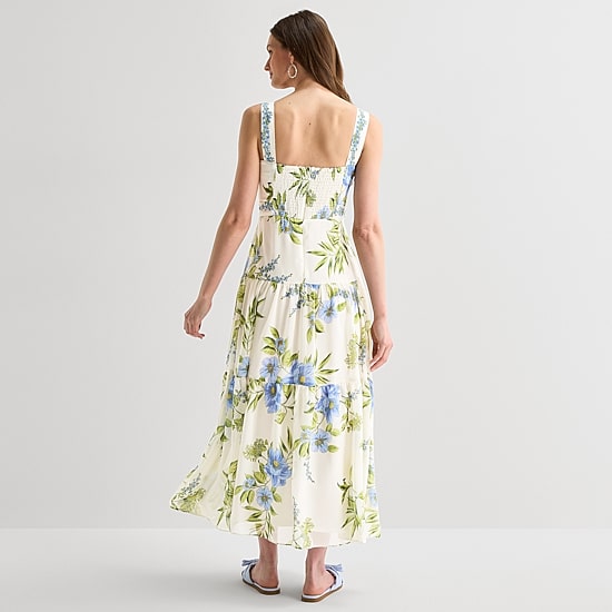 Melonie T Womens Square Neck Sleeveless Chiffon Maxi Dress