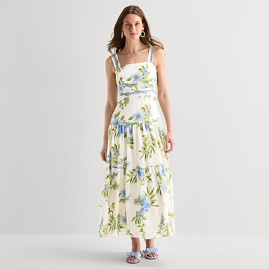 Melonie T Womens Square Neck Sleeveless Chiffon Maxi Dress