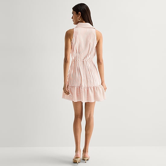 Danny & Nicole Womens Belted Sleeveless Striped Shirt Dress