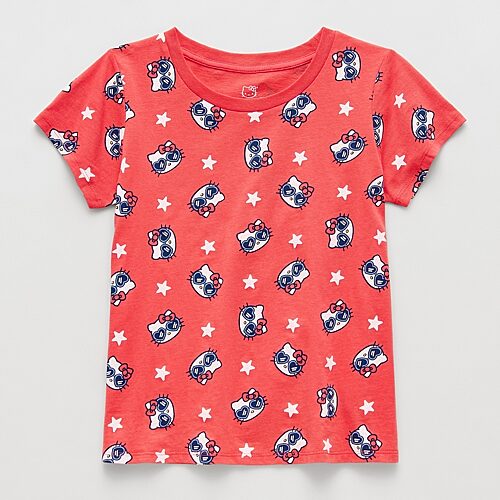 Little & Big Kid Girls Crew Neck Short Sleeve Regular Fit Hello Kitty Graphic T-Shirt, Xx-small (4-5), Red