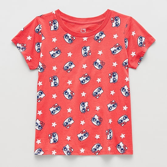 Little & Big Kid Girls Crew Neck Short Sleeve Regular Fit Hello Kitty Graphic T-Shirt