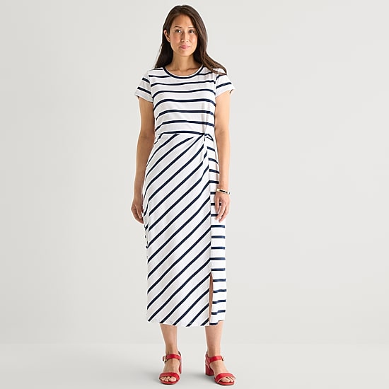 Liz Claiborne Womens Short Sleeve Midi T-Shirt Dress