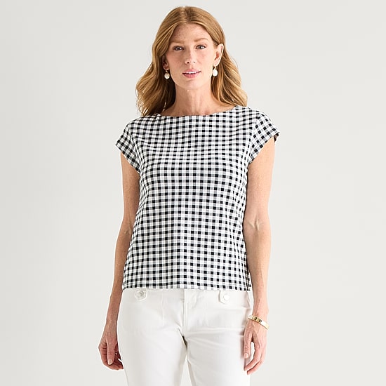Liz Claiborne Womens Boat Neck Short Sleeve T-Shirt