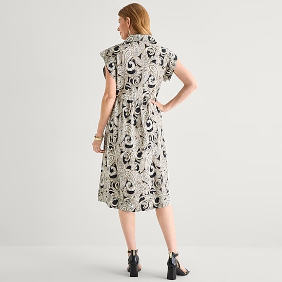 Liz Claiborne Womens Short Sleeve Midi Paisley Shirt Dress
