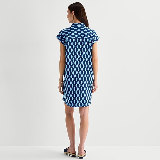 St. John's Bay Womens Short Sleeve Striped Sheath Dress