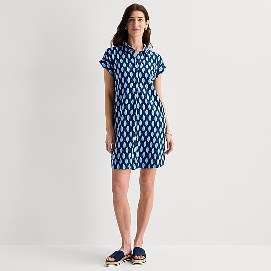 St. John's Bay Womens Short Sleeve Striped Sheath Dress