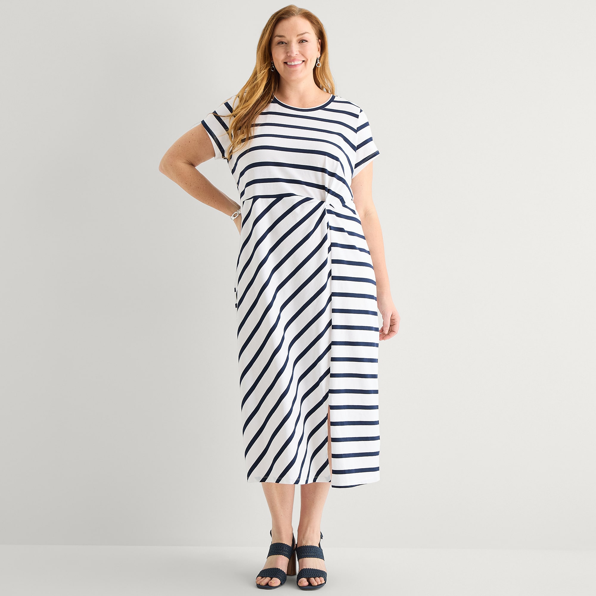 Liz Claiborne Womens Plus Short Sleeve Midi T-Shirt Dress