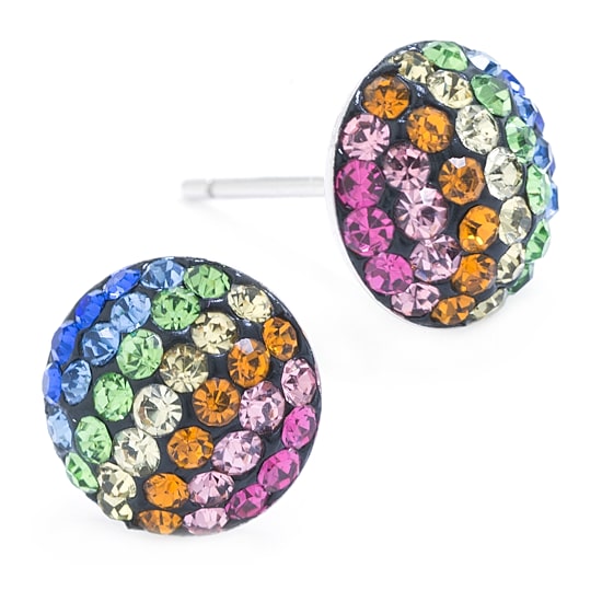Silver Treasures Multi Color Crystal Sterling Silver 9mm Stud Earrings