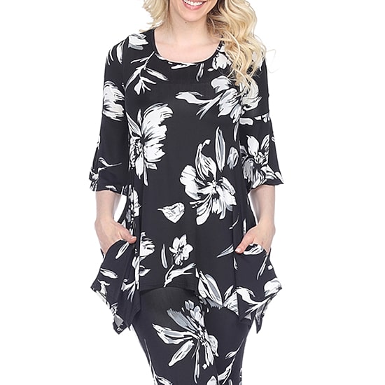 White Mark Womens Round Neck 3/4 Sleeve Tunic Top