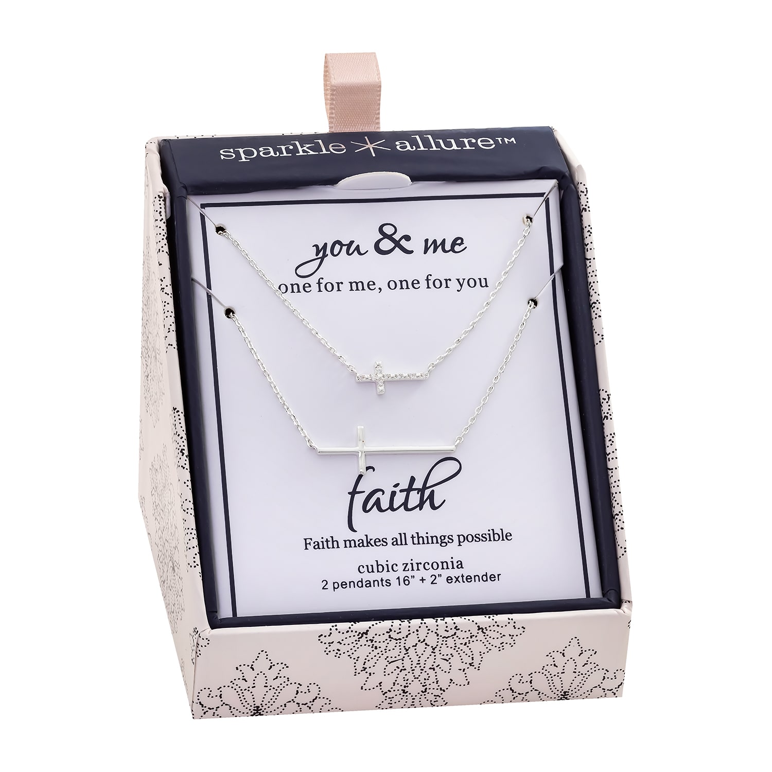 Sparkle Allure Womens Cubic Zirconia Pure Silver Over Brass Cross 2-pc. Necklace Set