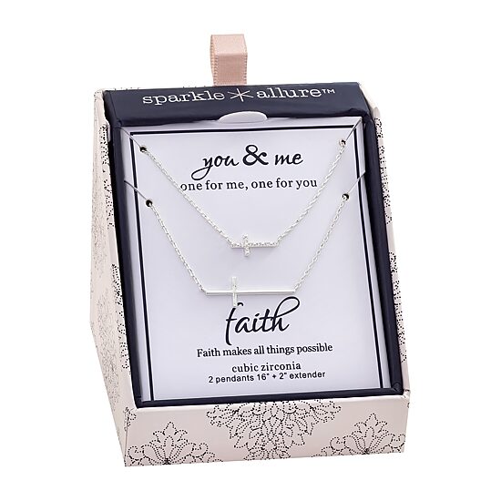 Sparkle Allure Womens Cubic Zirconia Pure Silver Over Brass Cross 2-pc. Necklace Set