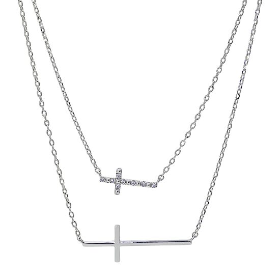 Sparkle Allure Womens Cubic Zirconia Pure Silver Over Brass Cross 2-pc. Necklace Set