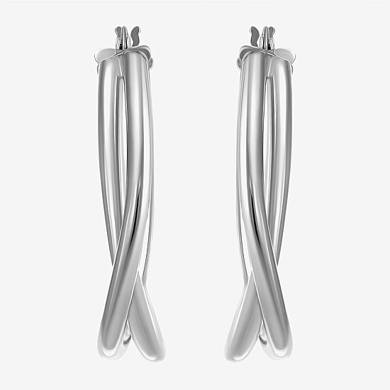 Womens Sterling Silver 35mm Round Hoop Earrings