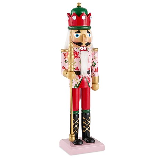 North Pole Trading Co. 14in Floral Jacket Wood Christmas Nutcracker
