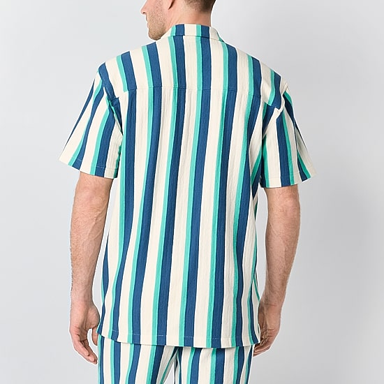 St. John's Bay French Terry Mens Short Sleeve Camp Shirt