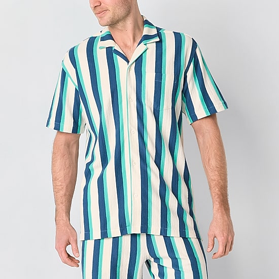 St. John's Bay French Terry Mens Short Sleeve Camp Shirt