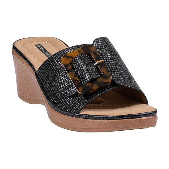 GC Shoes Womens Teri Woven Buckle Wedge Sandals