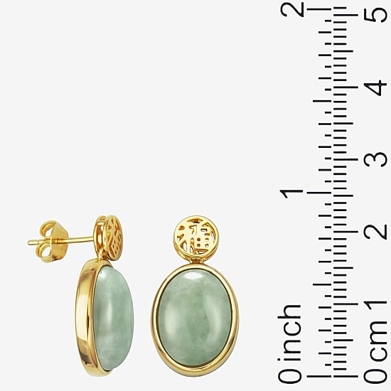 Good Fortune Womens Genuine Green Jade 18K Gold Over Silver Oval Drop Earrings