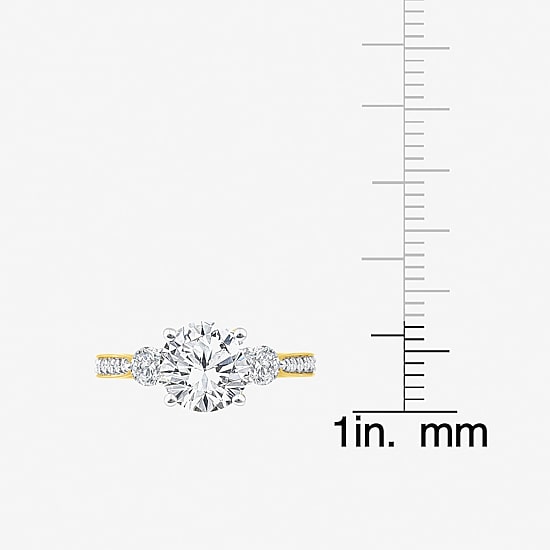 (F / Vs2) Womens 2 1/2 CT. T.W. Lab Grown White Diamond 10K Gold Round Side Stone 3-Stone Engagement Ring