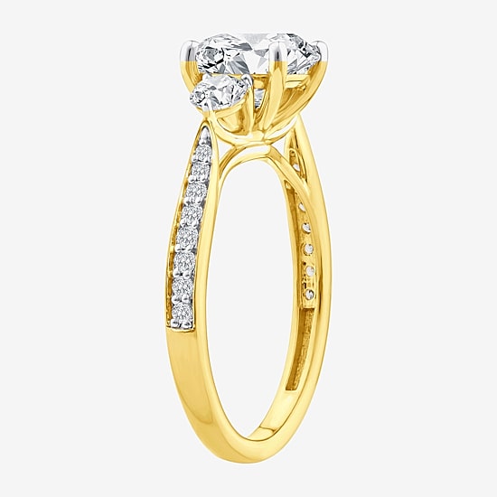 (F / Vs2) Womens 2 1/2 CT. T.W. Lab Grown White Diamond 10K Gold Round Side Stone 3-Stone Engagement Ring