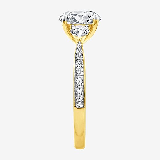 (F / Vs2) Womens 2 1/2 CT. T.W. Lab Grown White Diamond 10K Gold Round Side Stone 3-Stone Engagement Ring