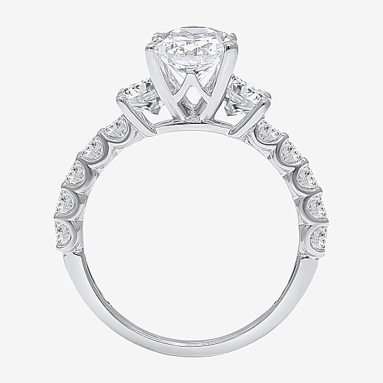 Love Lives Forever (I / I1) Womens 3 1/2 CT. T.W Lab Grown White Diamond 14K Gold Oval Side Stone 3-Stone Engagement Ring